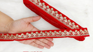Floral Sequins Embroidered Velvet Fabric Trim Indian Sari Border, Sequin Trimming, Trim By 3 Yards